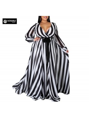 Vestito Donna Lungo a Righe Taglie Grandi Woman Oversize Maxi Dress OS120013B- f5